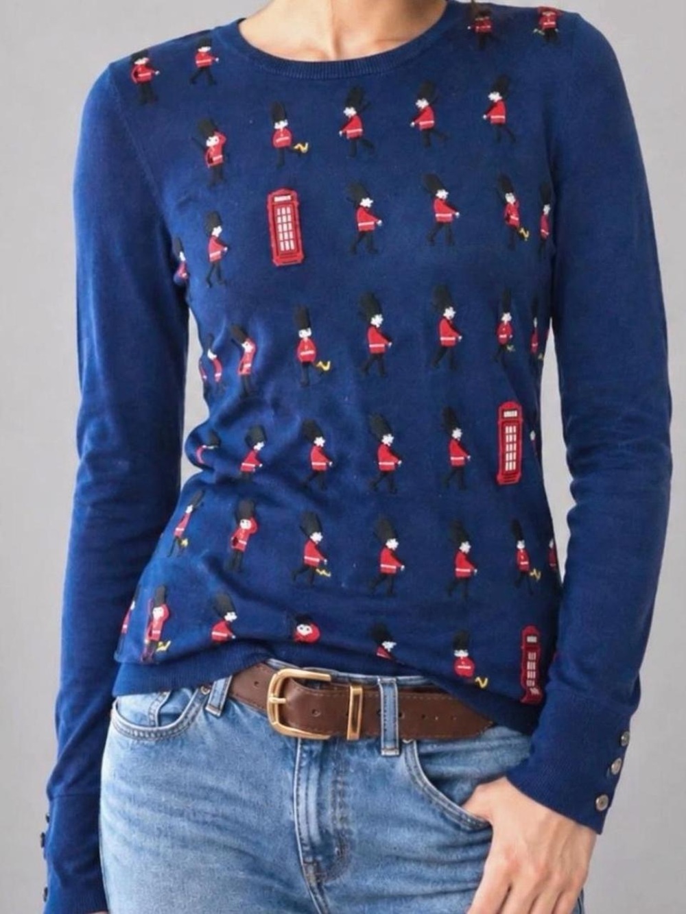 Talbots LONDON BUTTON-CUFF SWEATER Navy Blue British Soldiers Sz LP